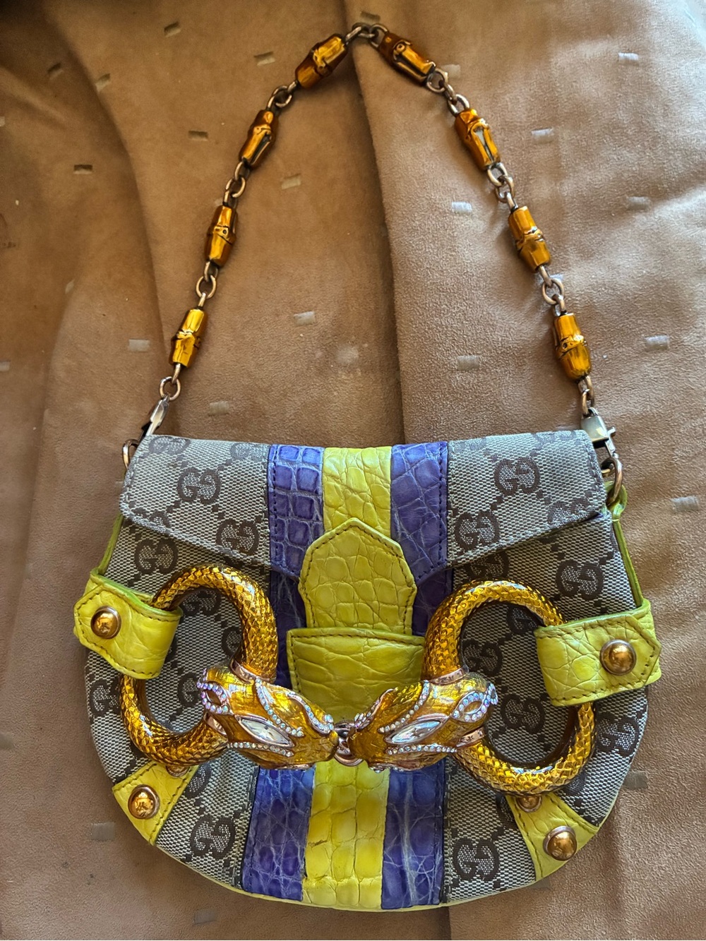 Gucci GG Crocodile 2004 Tom Ford bamboo oro coccodrillo jewel snakehead horsebit - Picture 3 of 10